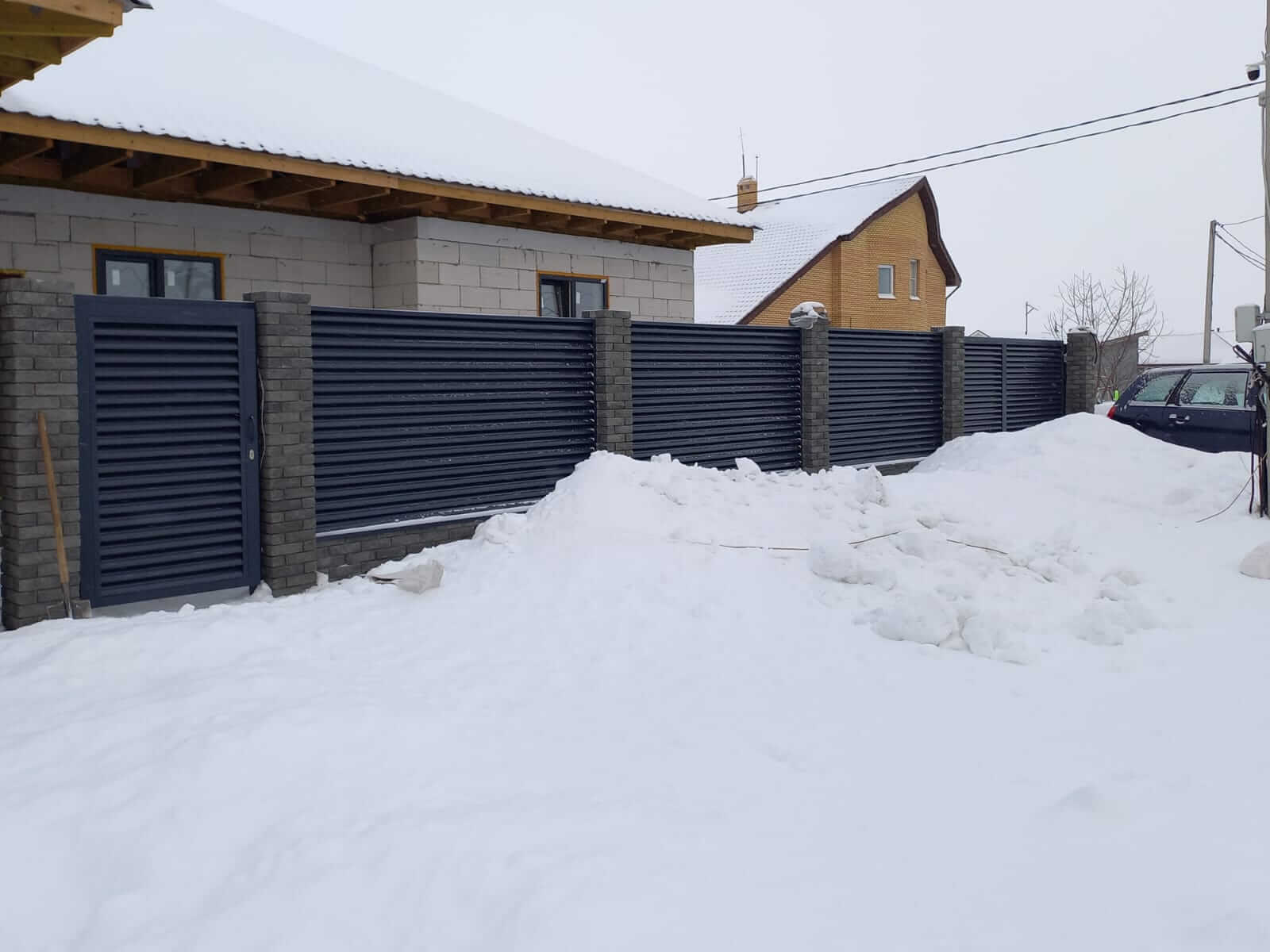 Забор из ламелей еврожалюзи 41м RAL7024/7024 Серый Графит двусторонний в Новороссийске